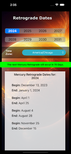 Mercury Retrograde Status Screenshot 3