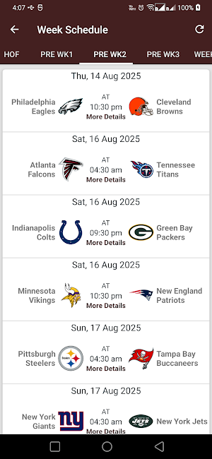 NFL 2026 Schedule Screenshot 1