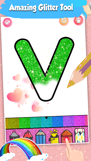 Alphabets Coloring book Glitter and Fireworks Screenshot 3