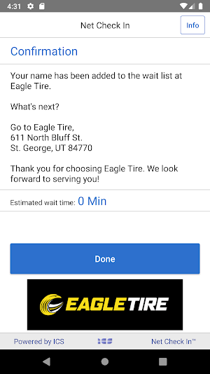 Net Check In - Eagle Tire Screenshot 2