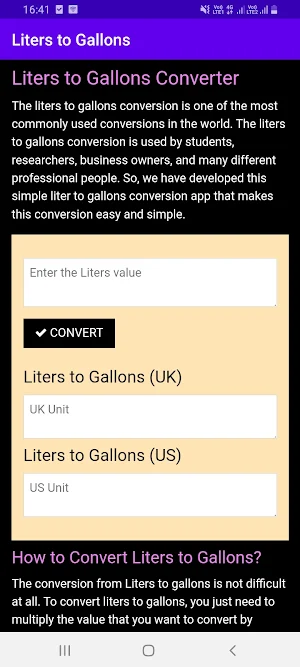 Liters to Gallons (Gal) Screenshot 0