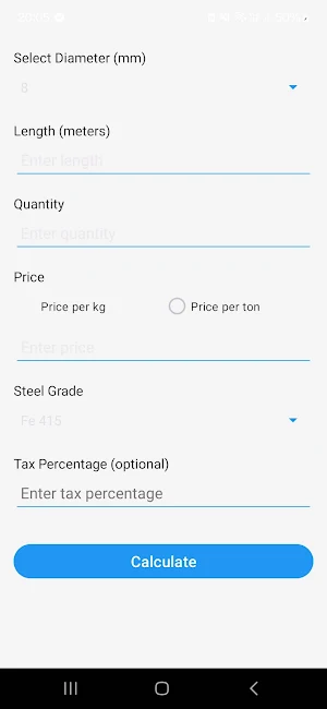 TMT Steel Rebar Calculator Screenshot 0
