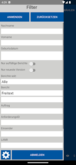 amedes Befundauskunft Screenshot 1