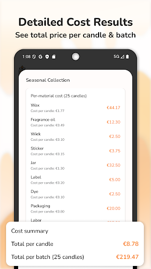 Candle Calculator – Wax & Cost Screenshot 3