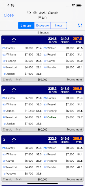 Daily Fantasy Cheatsheet Screenshot 1