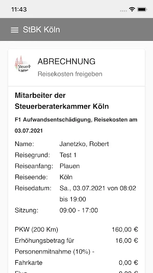 Reisekosten - StBK Köln Screenshot 1