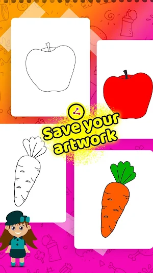 Fruits Drawing Book & Vegetable Coloring Book Game Screenshot 3
