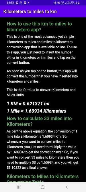 Kilometers to miles to km Screenshot 2