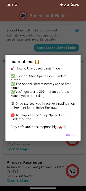 Kaziranga Speed Limit Finder Screenshot 2