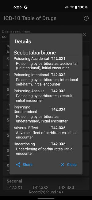 ICD-10 Table of Drugs Screenshot 2
