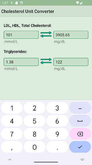 Cholesterol Unit Converter Screenshot 2