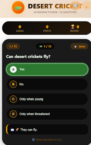 Desert Cricket Boabet Quiz Screenshot 2