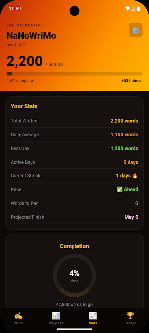 NaNo Tracker — Word Count Log Screenshot 2