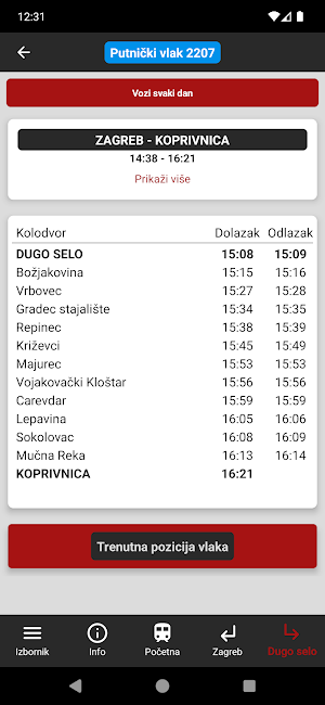 Dugo Selo train timetable Screenshot 3