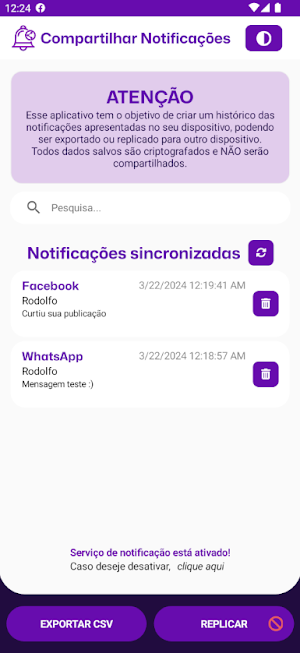 Compartilhar notificações Screenshot 1