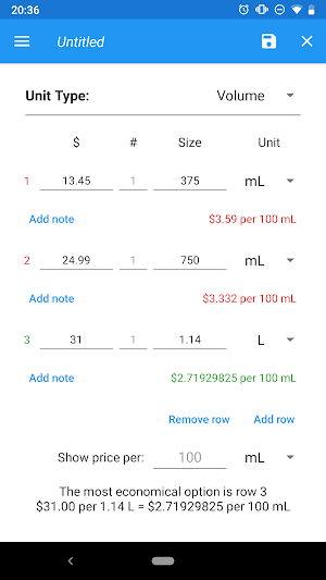 Unit Price Calculator Screenshot 0