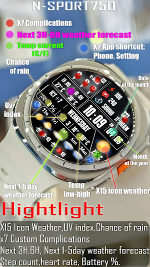 N-SPORT750 DigitalWeather Face Screenshot 2