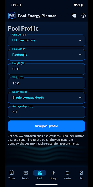 Pool Energy Planner Screenshot 2