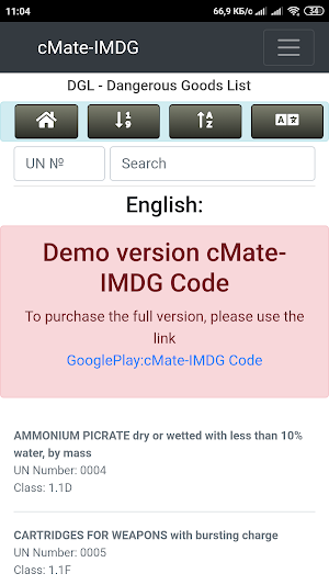 IMDG Code (Demo) Dangerous goods Screenshot 1