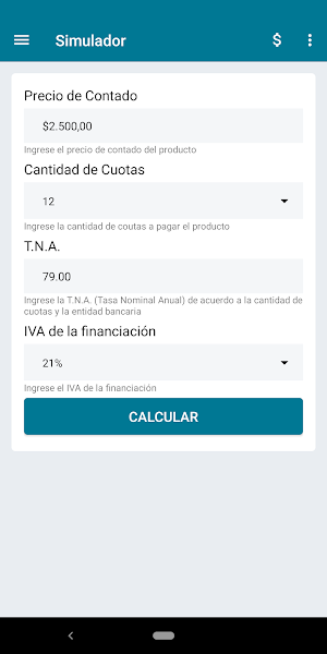 Simulador de Financiación en Cuotas Argentina Screenshot 1