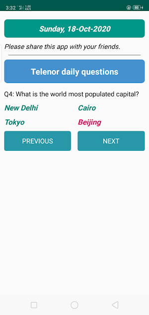 Telenor quiz : Telenor daily questions/answers Screenshot 3