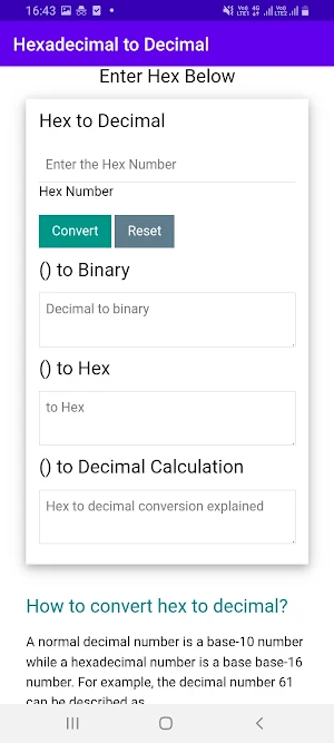 Hexadecimal to Decimal Screenshot 1