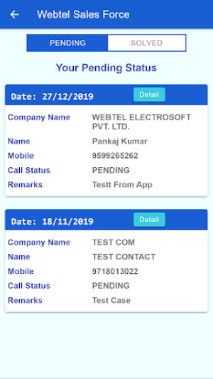 Webtel Sales Force Screenshot 3