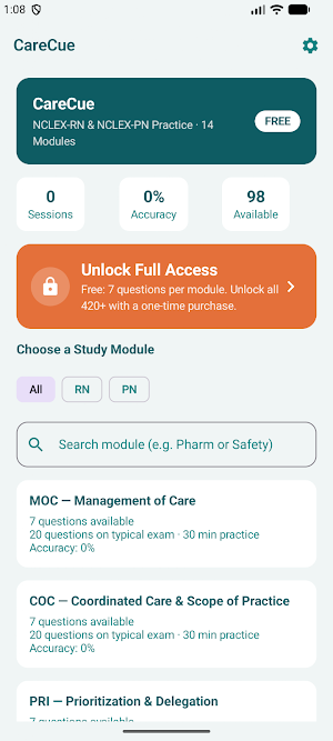 CareCue: RN & PN Exam Practice Screenshot 0