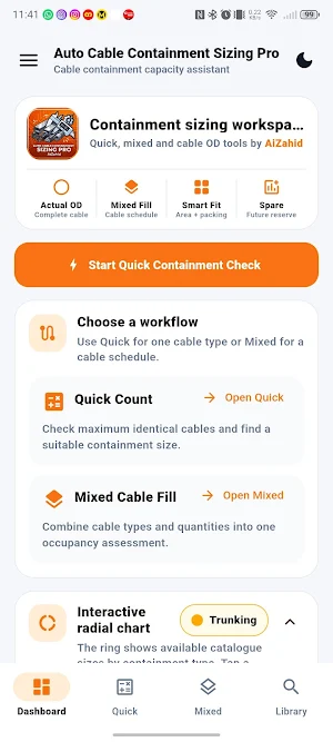 Auto Cable Containment Sizing Screenshot 0