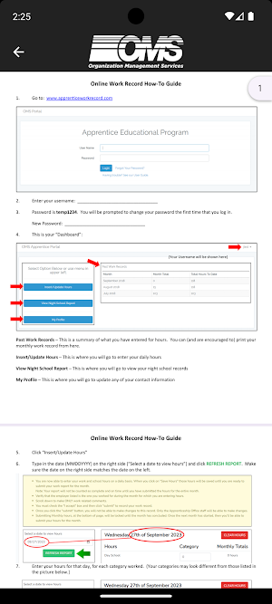 OMS Apprentice Work Record Screenshot 1