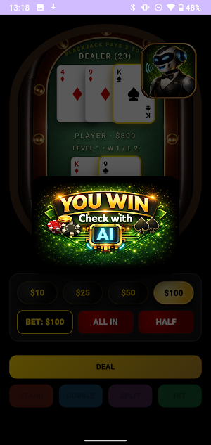 GetPro Blackjack with AI Screenshot 1