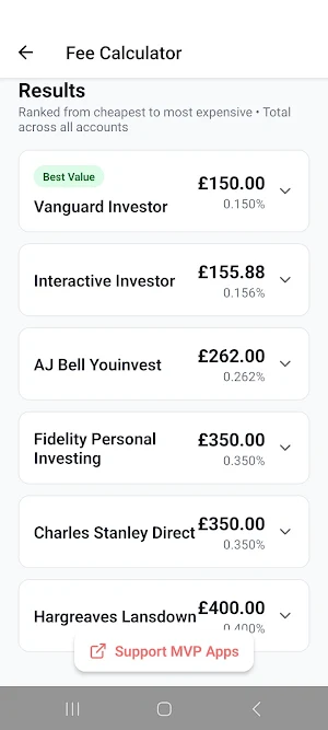UK Platform Fees Compare Tool Screenshot 1