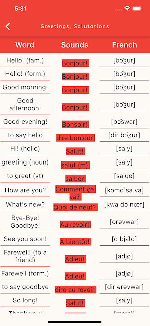 Learn French Vocabulary Screenshot 1
