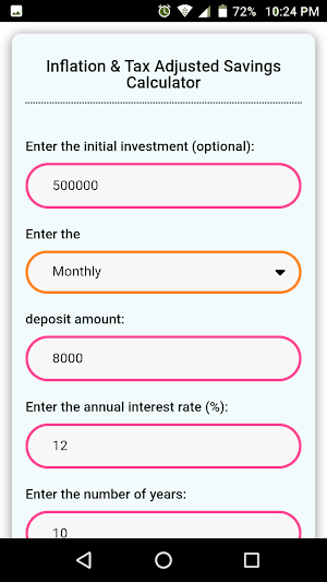 Inflation & Tax Adjusted Savings Calculator Screenshot 2