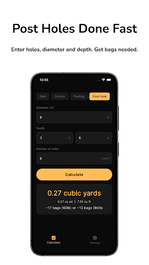 Concrete Calculator: Slab+Yard Screenshot 1