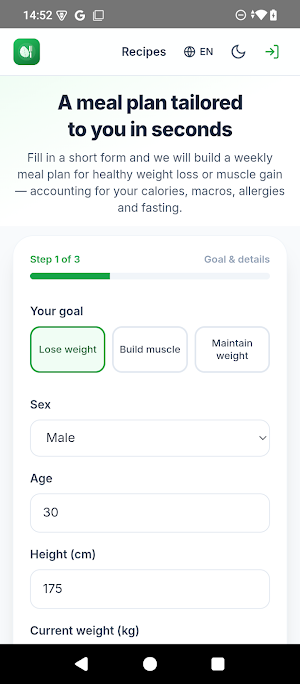 Tasuro: Meal Plan & Recipes Screenshot 1