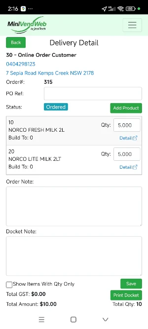 MiniVend Web Screenshot 1