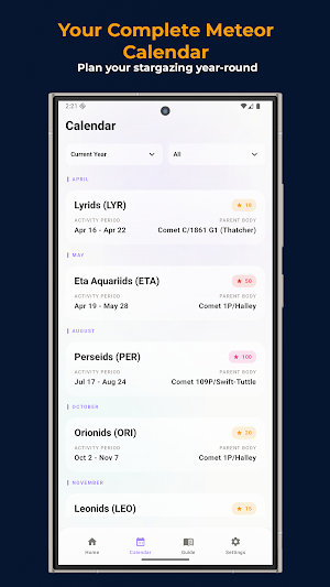 Meteor Showers Tracker Screenshot 1