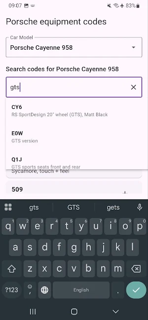 Porsche Equipment Codes Screenshot 1