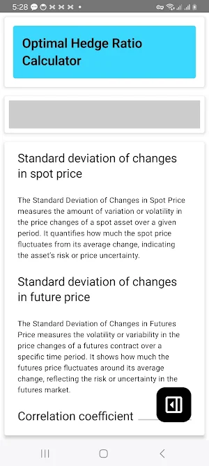 Optimal Hedge Ratio Calculator Screenshot 2