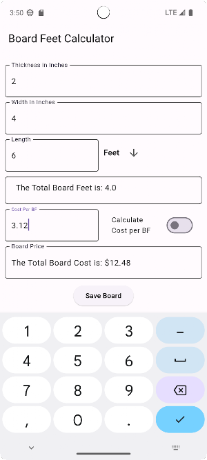 Board Feet Calculator Screenshot 2