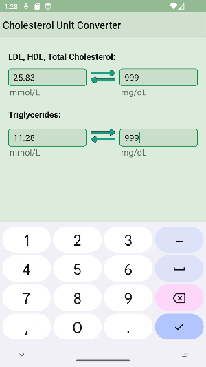 Cholesterol Unit Converter Screenshot 0