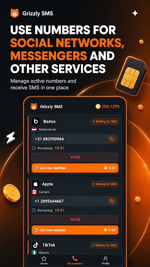 Grizzly SMS: Virtual Numbers Screenshot 1