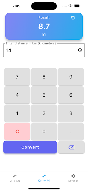 Miles to Km Converter Screenshot 3