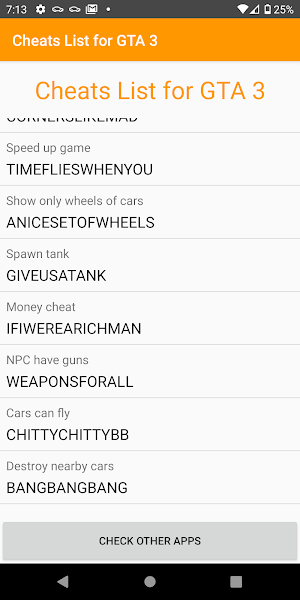 Cheat Codes List for III Screenshot 1