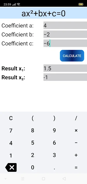 Solving quadratic equations Screenshot 1