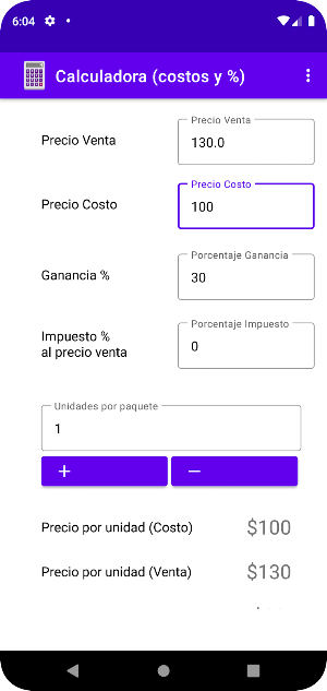 Calculadora de Costos Screenshot 2