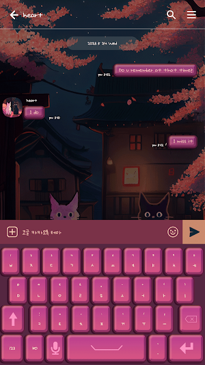 카카오톡 테마 - 벚꽃이 핀 밤과 검은 고양이 Screenshot 2