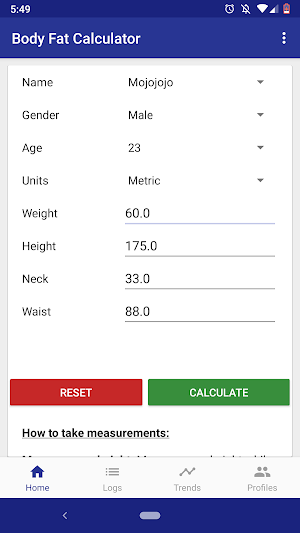 Body Fat Calculator - Track Yo Screenshot 1