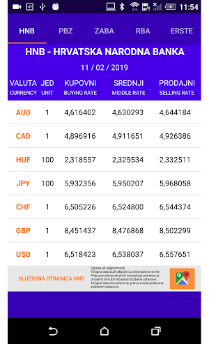 Tečajne liste  banaka - Hrvatska kuna Screenshot 0